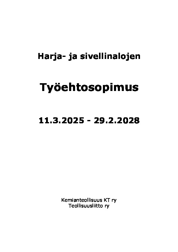 Harja- ja sivellinalojen työehtosopimus 2025–2028